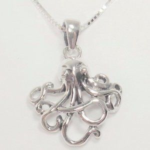 STERLING SILVER NAUTICAL OCEAN OCTOPUS SEA LIFE ANIMAL PENDANT NECKLACE